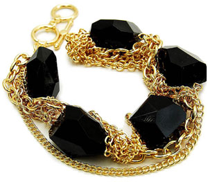 Jaseena's Chunky Black Stone & Gold Multi Chain Bracelet