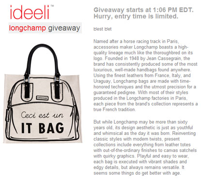 Longchamp Giveaway at Ideeli