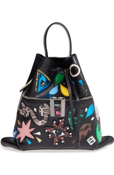 KENZO backpack with sequined embroidery and black leather 
