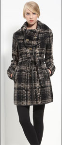 Rachel Zoe Leather Trim Belted Plaid Coat