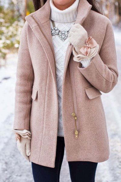 Sweater Layered under Pink Coat