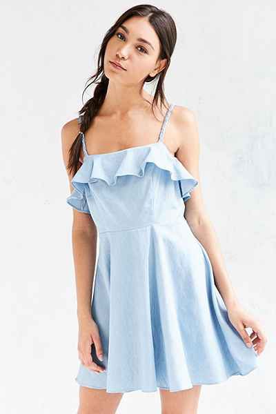 Cooperative Chambray Ruffle Fit + Flare Mini Dress, Urban Outfitters: $69