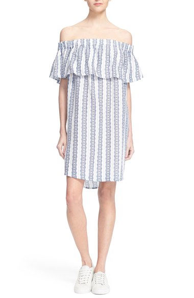 Stripe Off the Shoulder Dress,Sea: $390