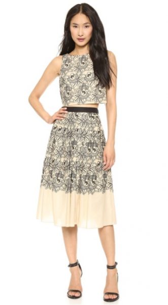 Tibi Embroidered Eyelet Crop Top & Party Skirt